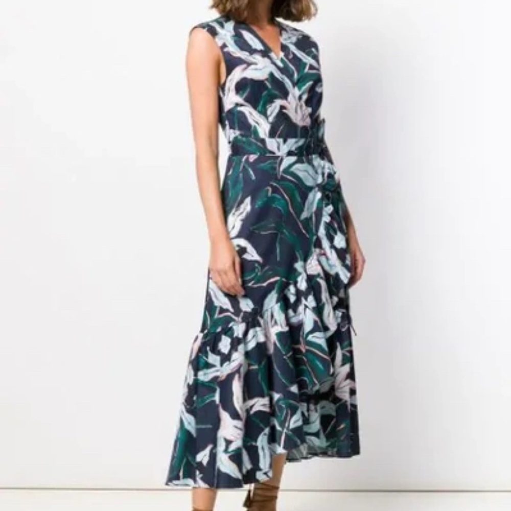 Tory Burch Bloom Tropical Floral Print Sleeveless Wrap Dress